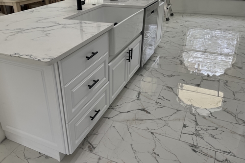 A new ceramic tile flooring installation
